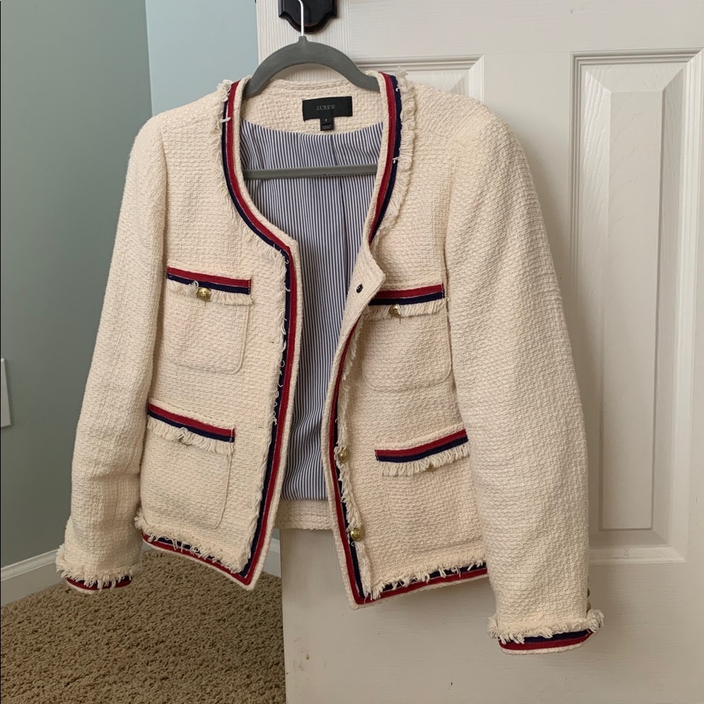 J. Crew White and Navy Blazer with Red Accents